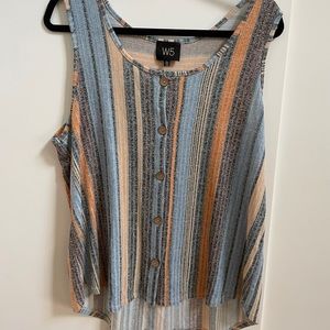 Neutral striped button tank W5
